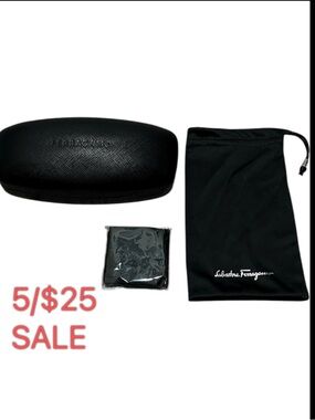 FERRAGAMO Black Saffiano Hard Glasses Case Full Set 5/$25 Sale
